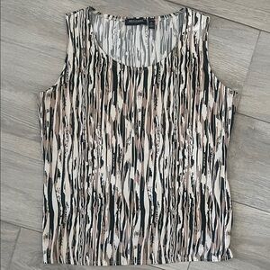 Notations Abstract Striped Tank Top - Black, White, Tan